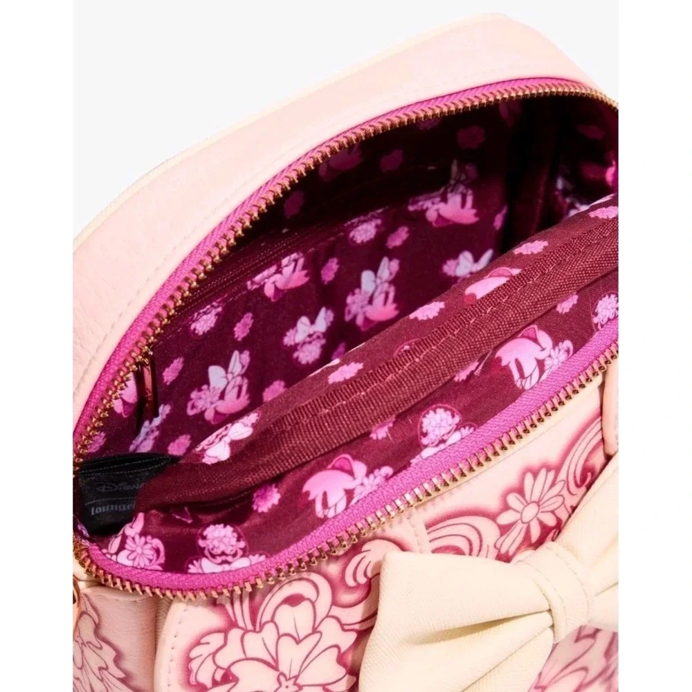 NEW Loungefly Disney Minnie Mouse Embossed Floral Ears Pink Crossbody Bag Purse
